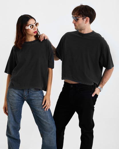Oversized T Shirt Unisex Cropped (Black)