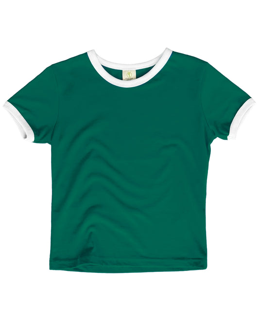 Vintage Women's T-Shirt – Retro Ringer Style – Forest/White