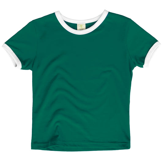 Vintage Women's T-Shirt – Retro Ringer Style – Forest/White