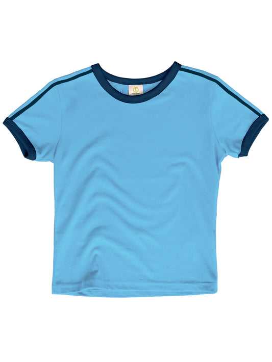 Vintage Women's T-Shirt – Retro Ringer Style – Blue/White