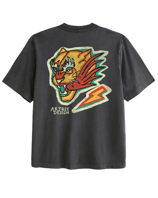 Oversized Cropped Tiger T-shirt (Black)