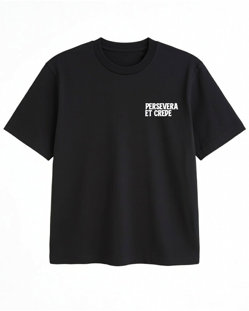 Vintage Oversized Cropped T-Shirt – Persevere And Believe Black Tee – Boxy Fit