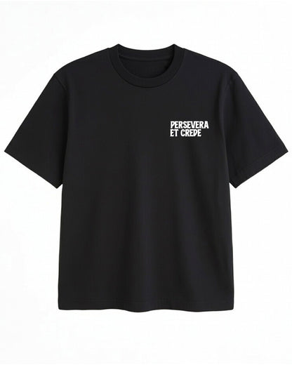 Vintage Oversized Cropped T-Shirt – Persevere And Believe Black Tee – Boxy Fit