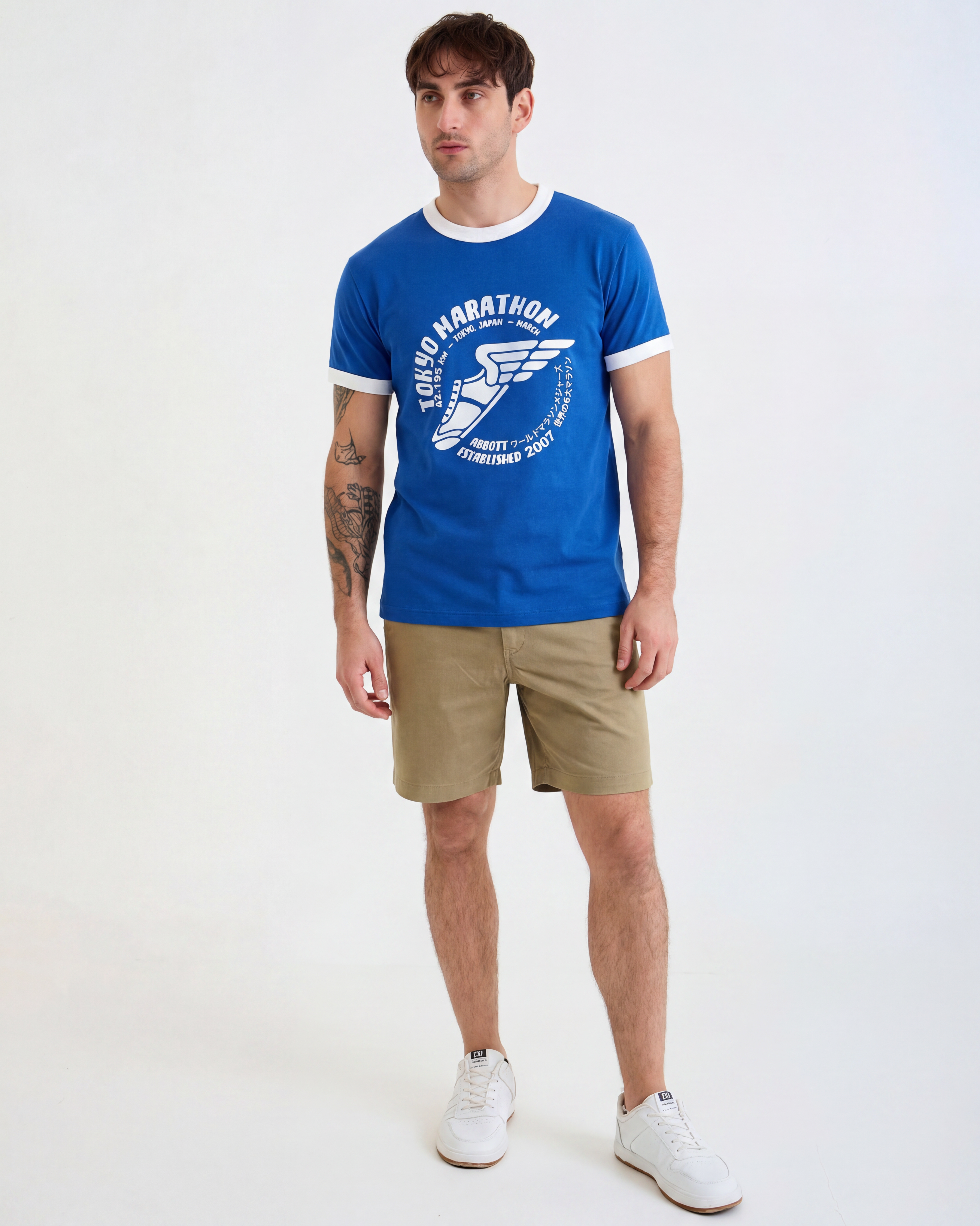 Vintage Unisex T-Shirt – Marathon Running Retro Ringer Style – Blue/White