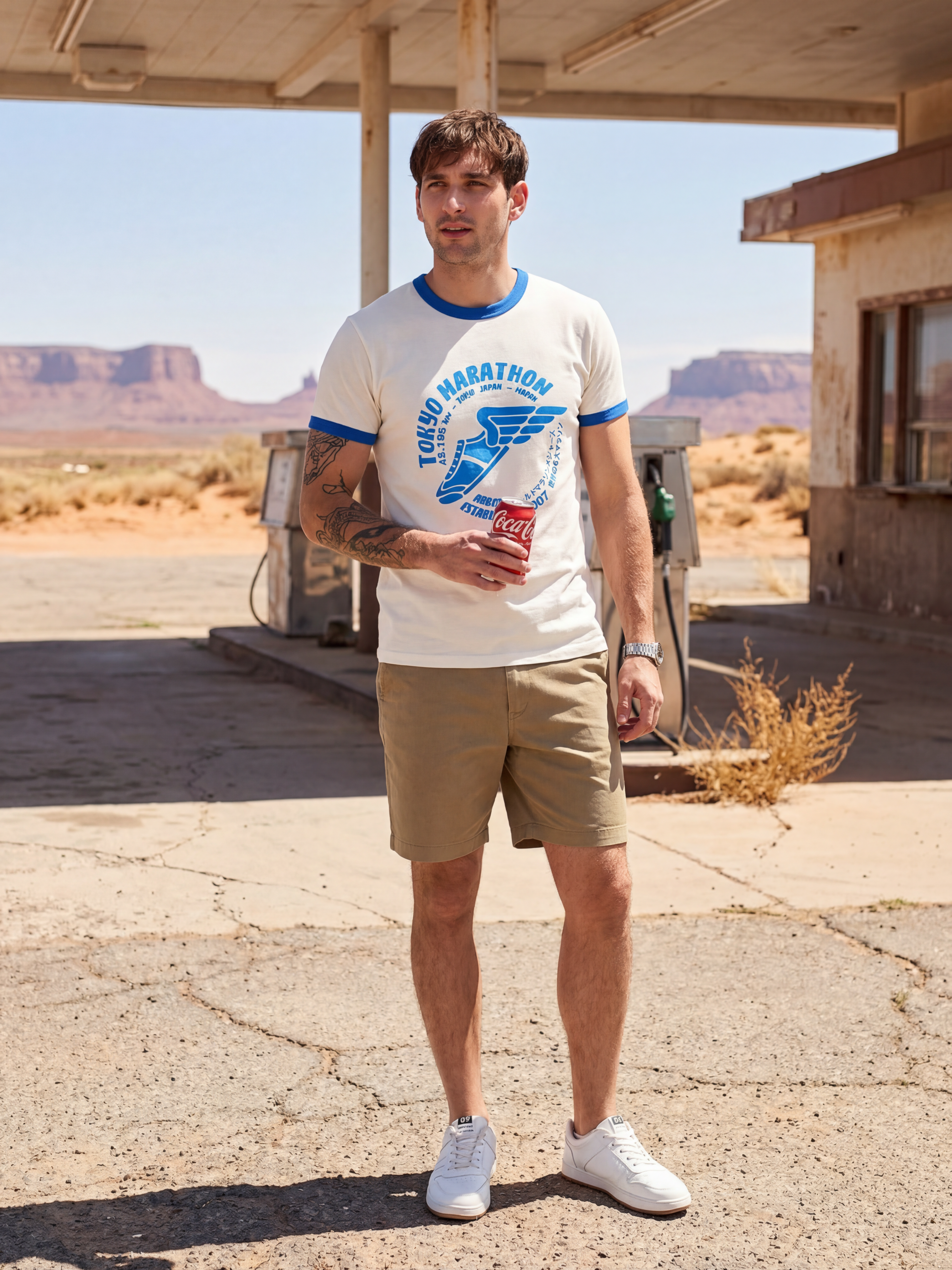 Vintage Unisex T-Shirt – Tokyo Running Marathon – Retro Ringer Style – Off-White