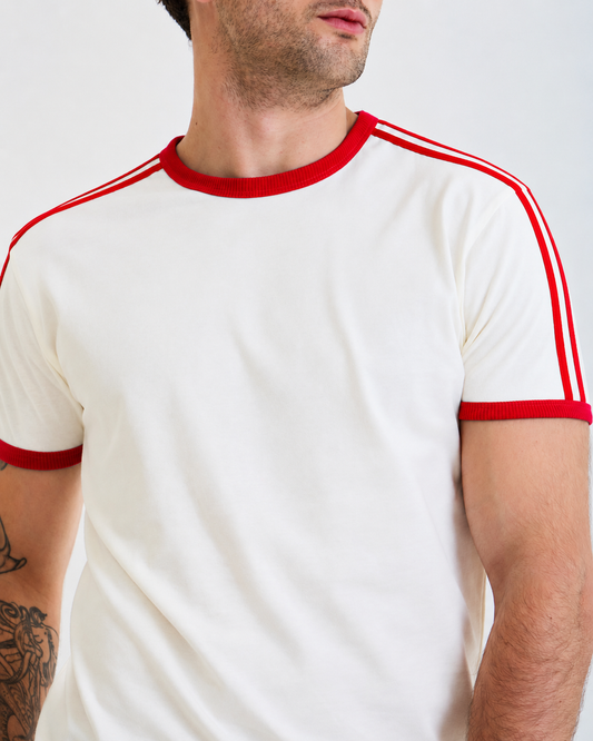 Vintage Unisex T-Shirt – Retro Ringer Style – Off-White/Red