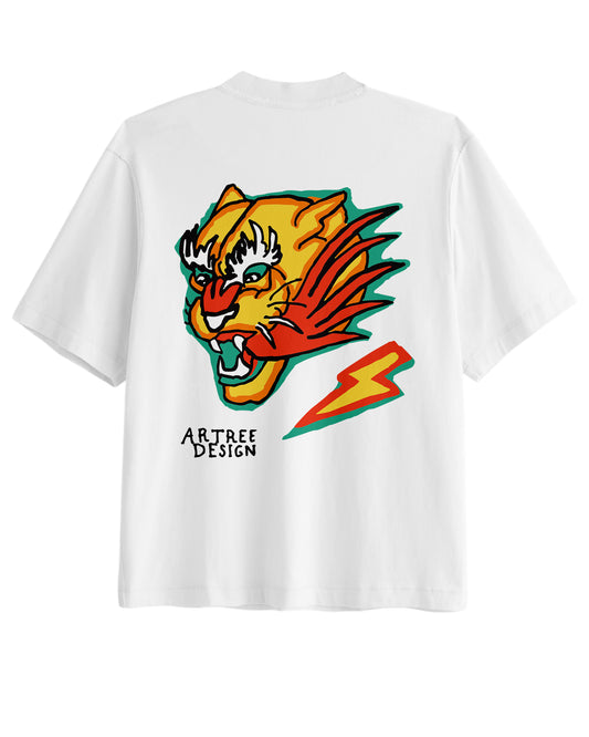 Übergroßes, kurzes Tiger-T-Shirt (Grau)