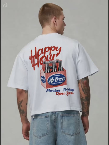 Happy Hour Beer Cropped Tee – Retro Vintage Graphic T-Shirt