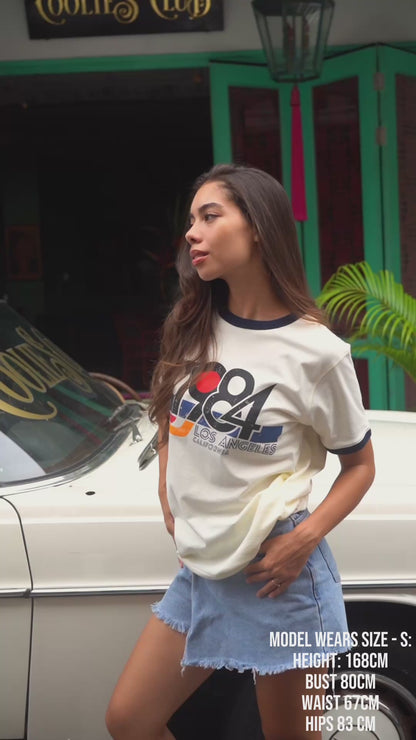 Vintage Unisex T-Shirt – 1984 Los Angeles California Graphic – Retro Ringer Style