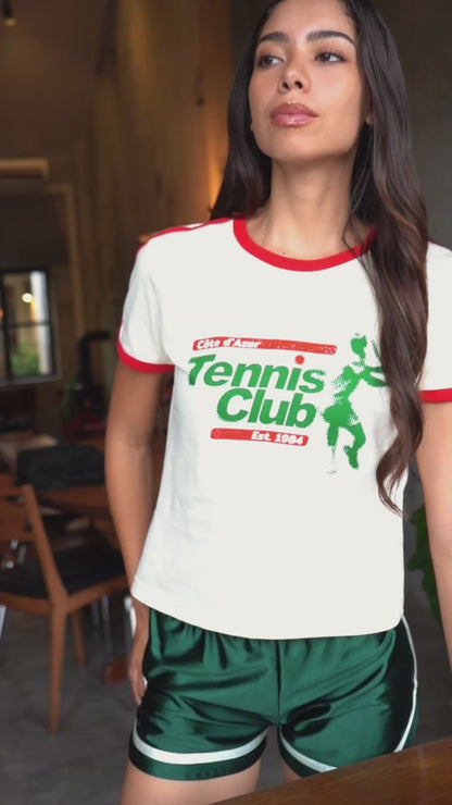 Vintage Women's T-Shirt – Tennis Club Graphic – Retro Ringer Style