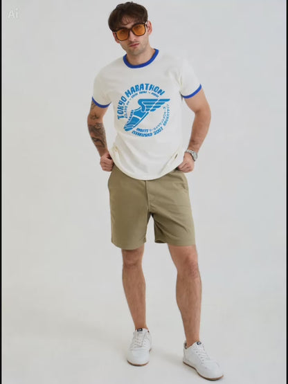 Vintage Unisex T-Shirt – Tokyo Running Marathon – Retro Ringer Style – Off-White