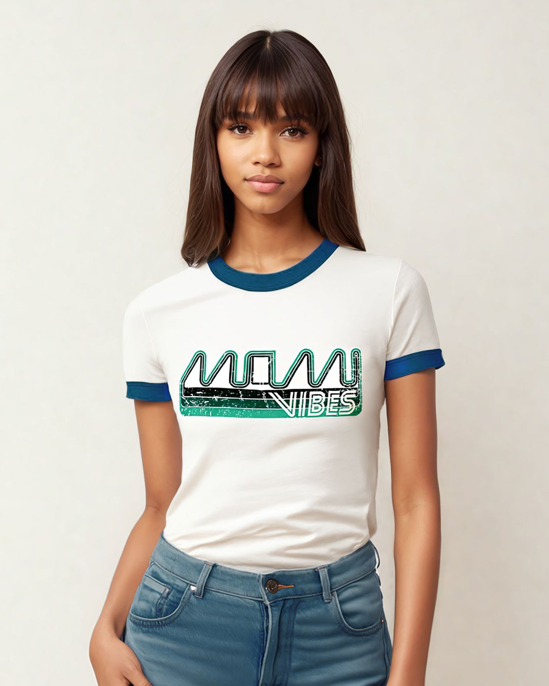 Women's Miami Vibes Fitted Ringer Tee Off-White