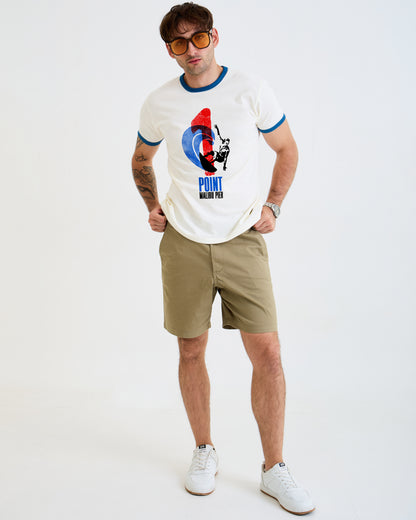 Vintage Unisex T-Shirt – 1 Point Malibu Pier Graphic – Retro Ringer Style – Off-White