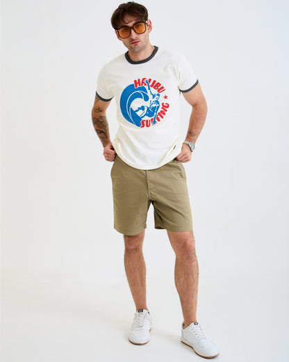 Vintage Unisex T-Shirt – 1 Point Malibu Pier Graphic – Retro Ringer Style – Off-White