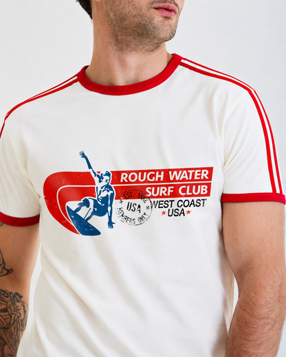 Vintage Unisex T-Shirt – Surfing Retro Ringer – Off-White/Red
