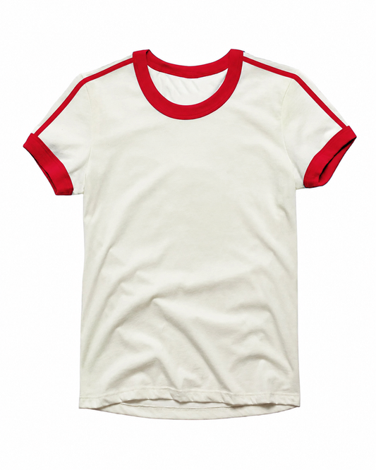Vintage Unisex T-Shirt – Retro Ringer Style – Off-White/Red
