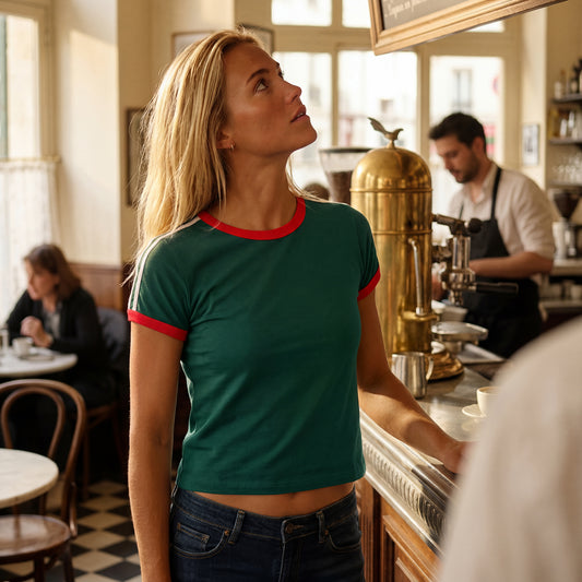 Vintage Women's T-Shirt – Retro Ringer Style – Marathon (PineGreen)