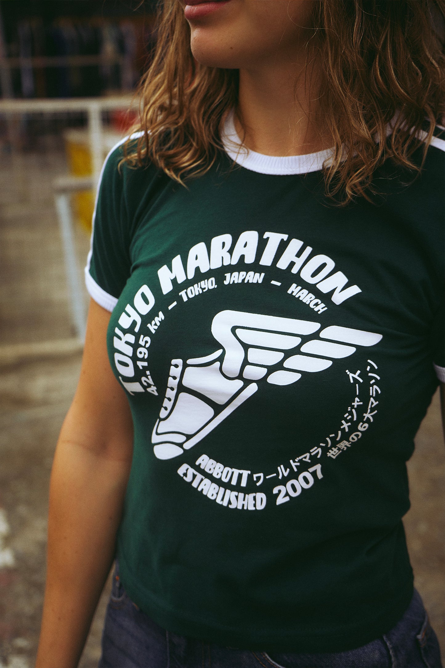 Vintage Women's T-Shirt – Retro Ringer Style – Marathon (Green)