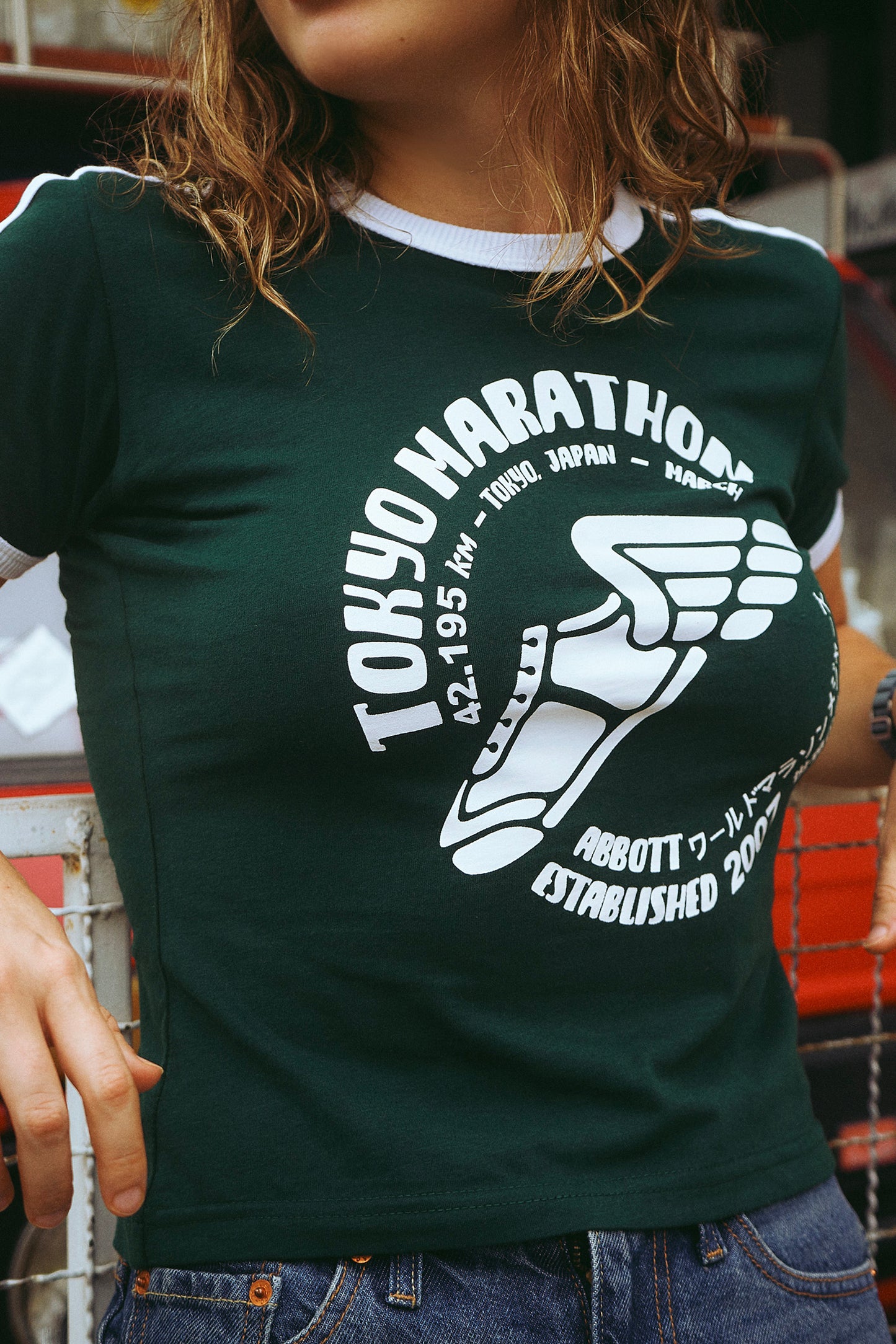 Vintage Women's T-Shirt – Retro Ringer Style – Marathon (Green)