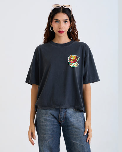 Embroidery Tiger Oversized T Shirt ( Black)